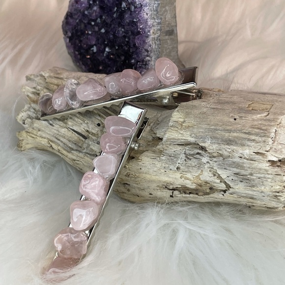 Hand Crafted Accessories - Rose Quartz Large HAND CRAFTED Crystal Barrette Hair Clips